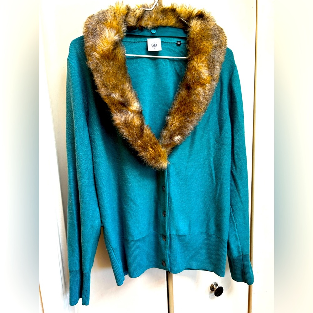 Cabi Fur Collared Sweater L